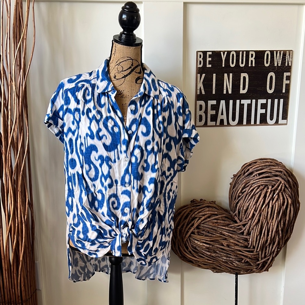 Blue and White Women's Top